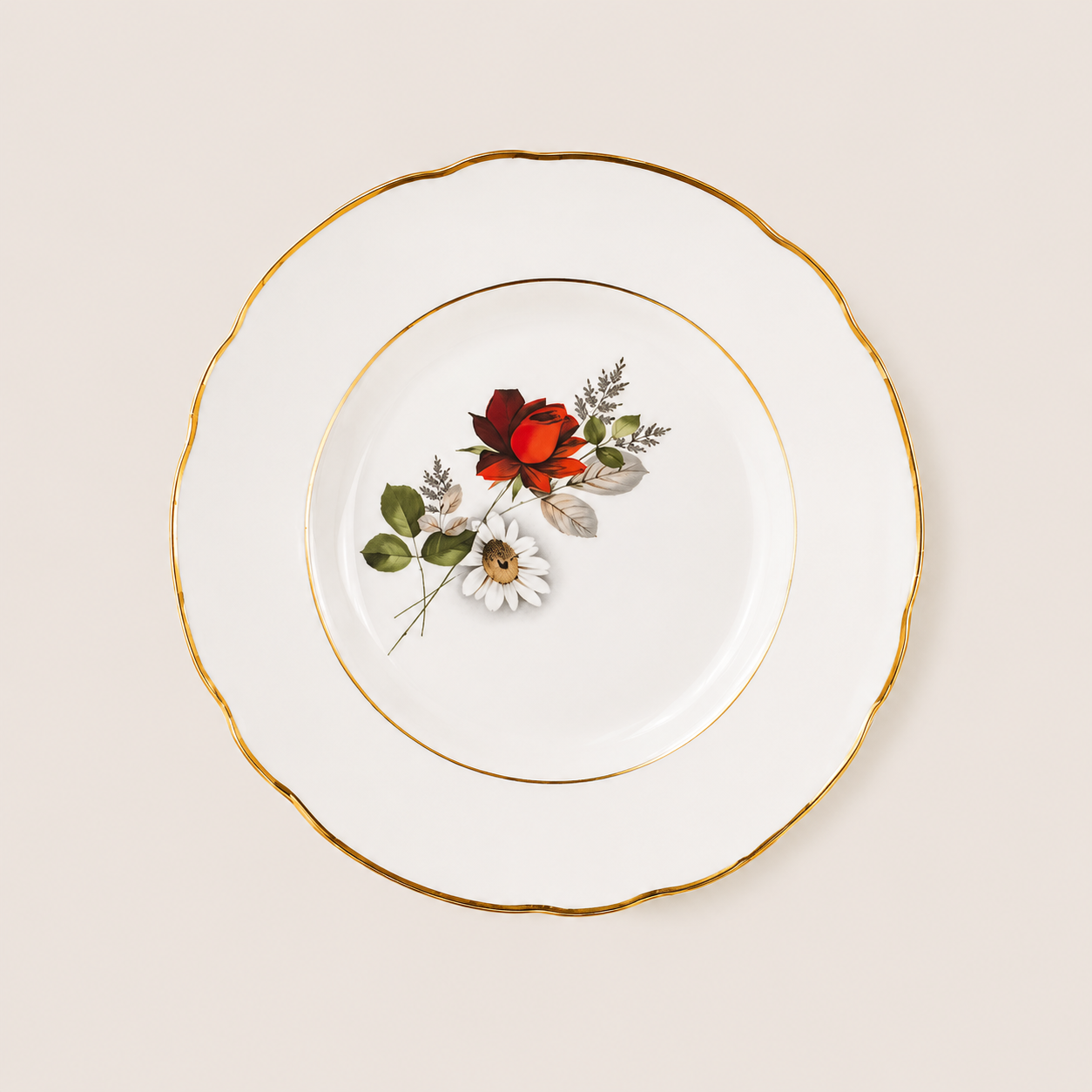 Assiette dessert rose rouge