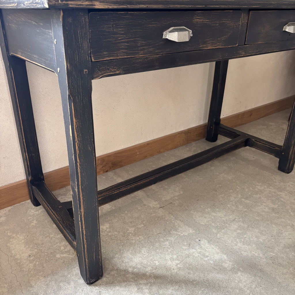 Table noire en bois 2 tiroirs