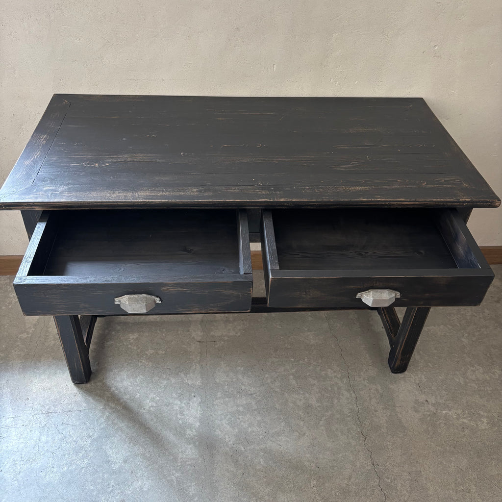Table noire en bois 2 tiroirs