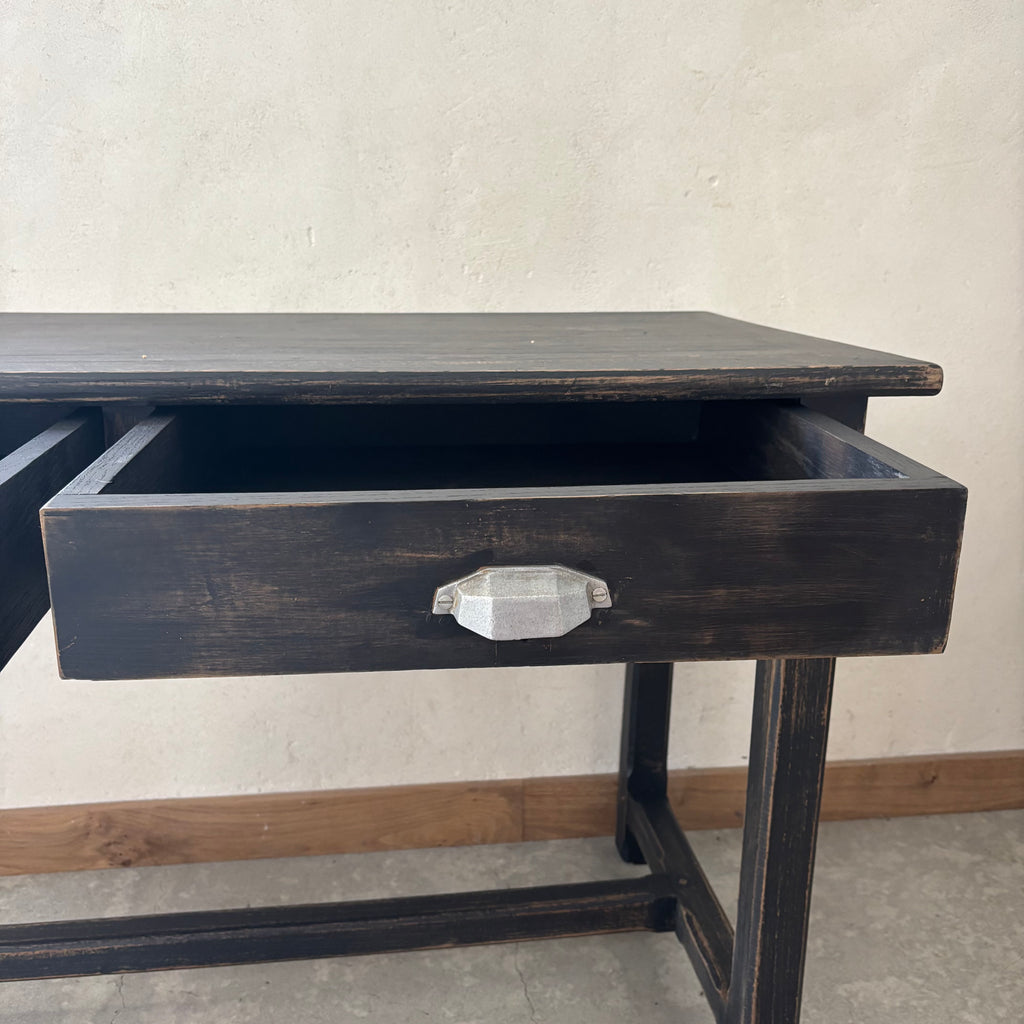 Table noire en bois 2 tiroirs